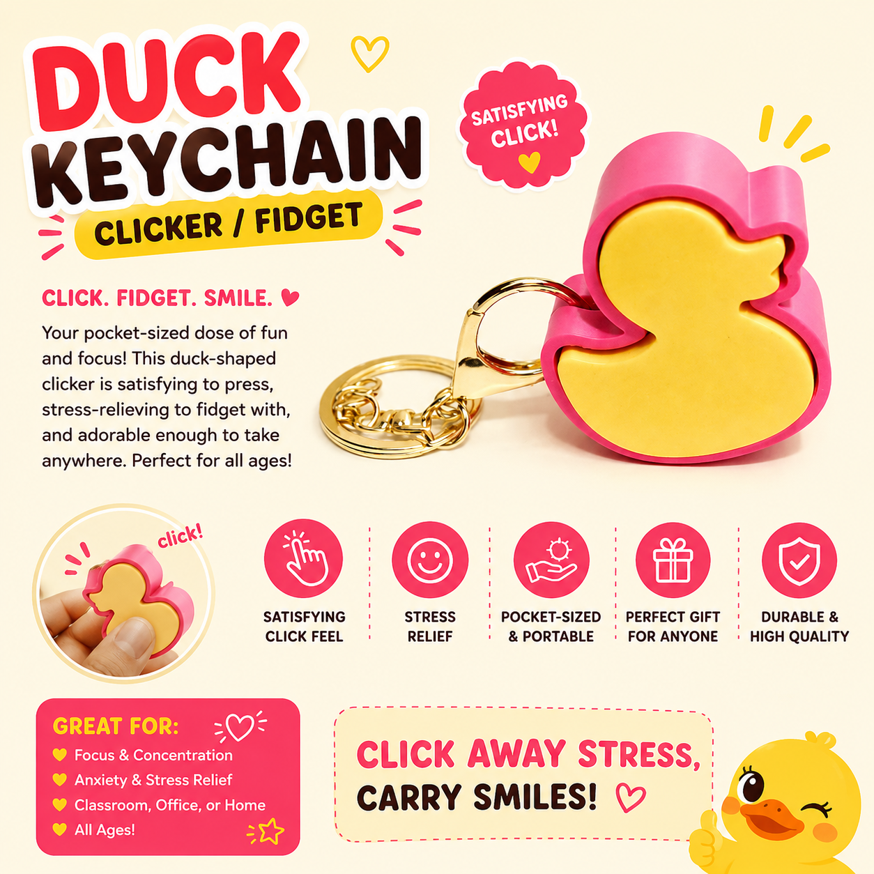 Duck Keychain – Clicker / Fidget